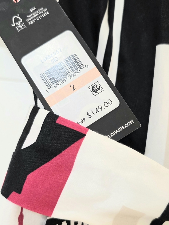 NWT Karl Lagerfeld Paris Logo Printed Shirt Dress Black White Coral Pink - US 2 - Picture 3 of 12